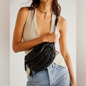 Free People Black Leather Crossbody Belt Bag